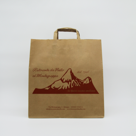 Shopping bag with flat handle, raw cut
